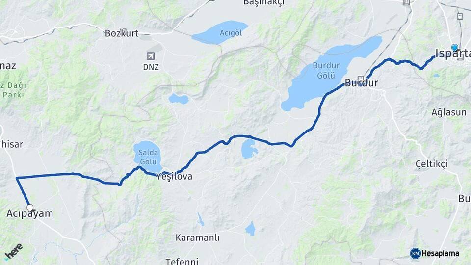Isparta Acıpayam Denizli Arası Kaç Km - Yol Haritası