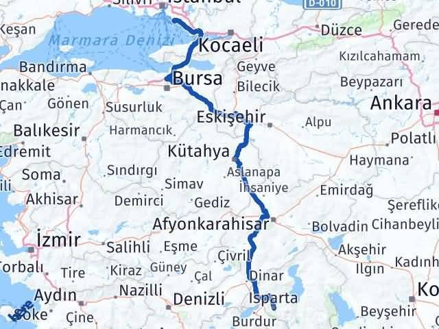 Isparta Adalar İstanbul Arası Kaç Km - Yol Haritası