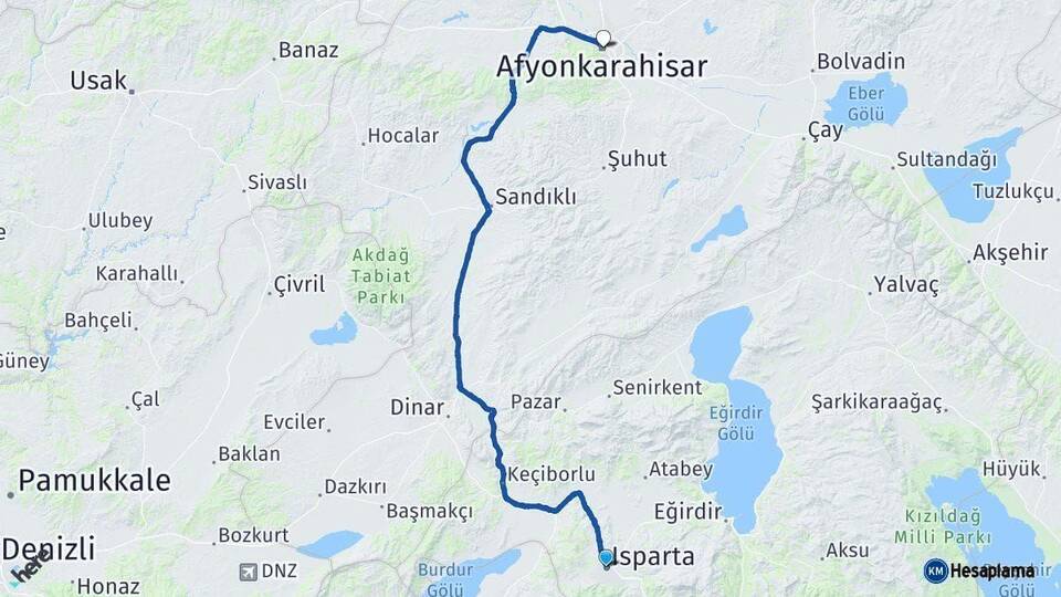 Isparta Afyonkarahisar Arası Kaç Km - Yol Haritası