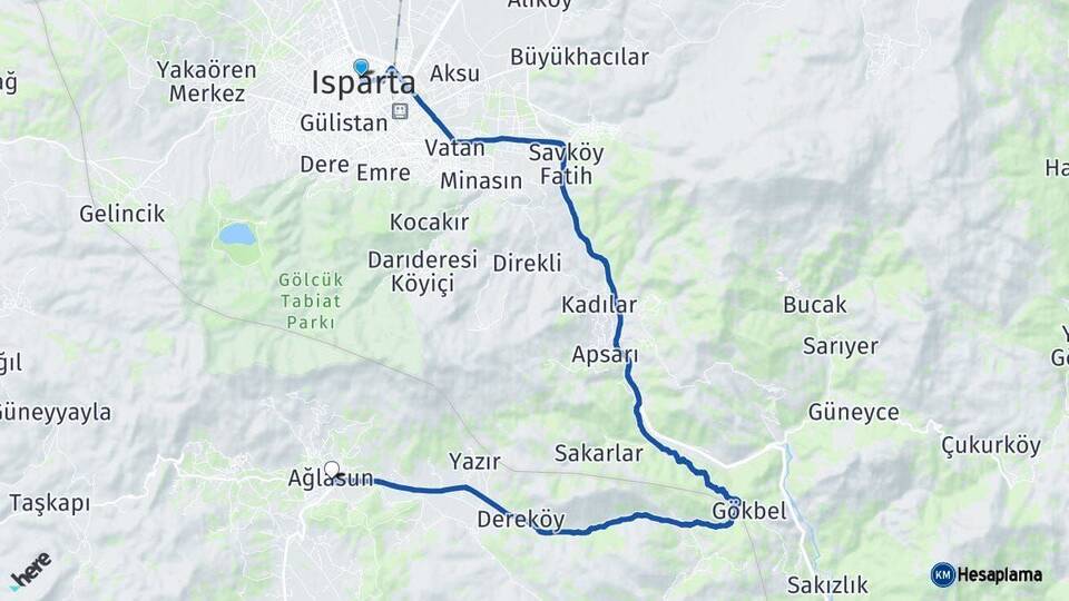 Isparta Ağlasun Burdur Arası Kaç Km - Yol Haritası