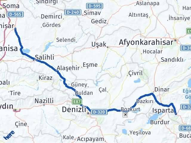 Isparta Akhisar Manisa Arası Kaç Km - Yol Haritası