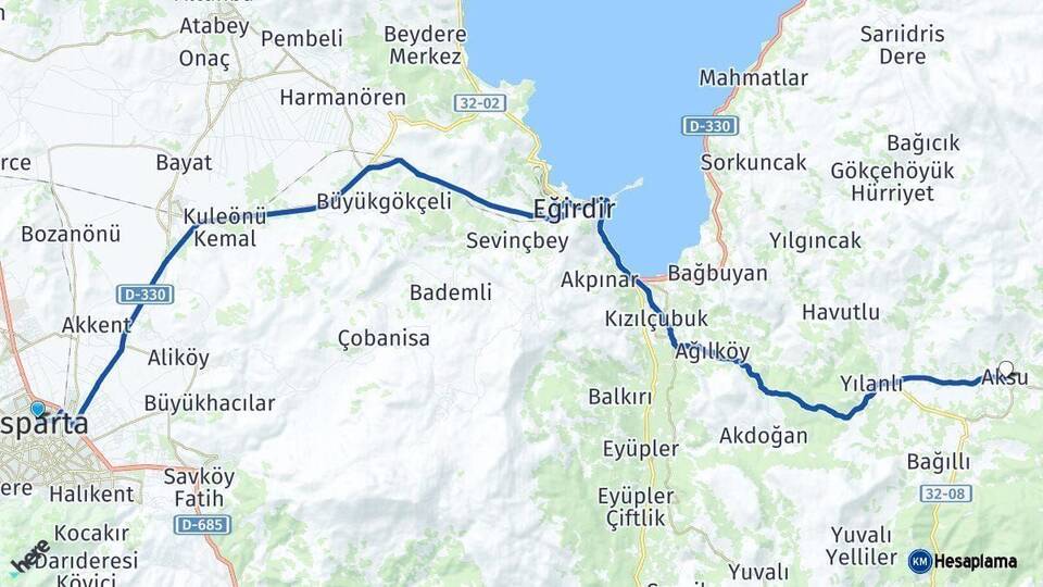 Isparta Aksu Arası Kaç Km - Yol Haritası