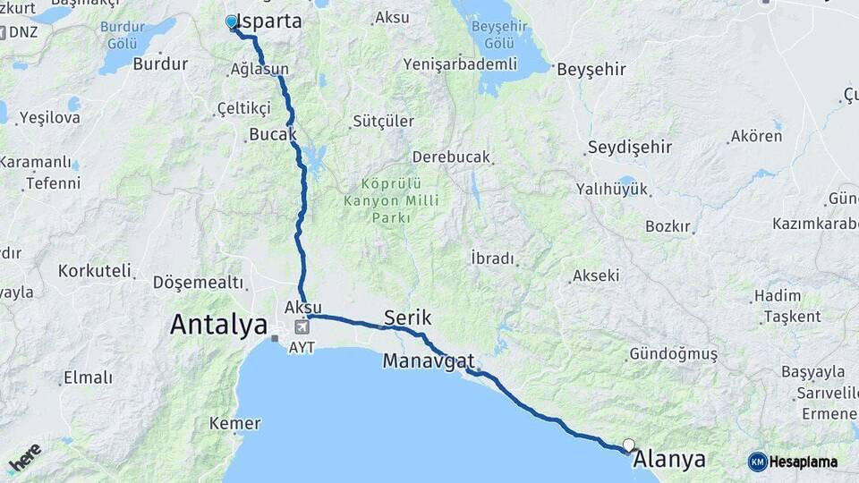 Isparta Alanya Antalya Arası Kaç Km - Yol Haritası
