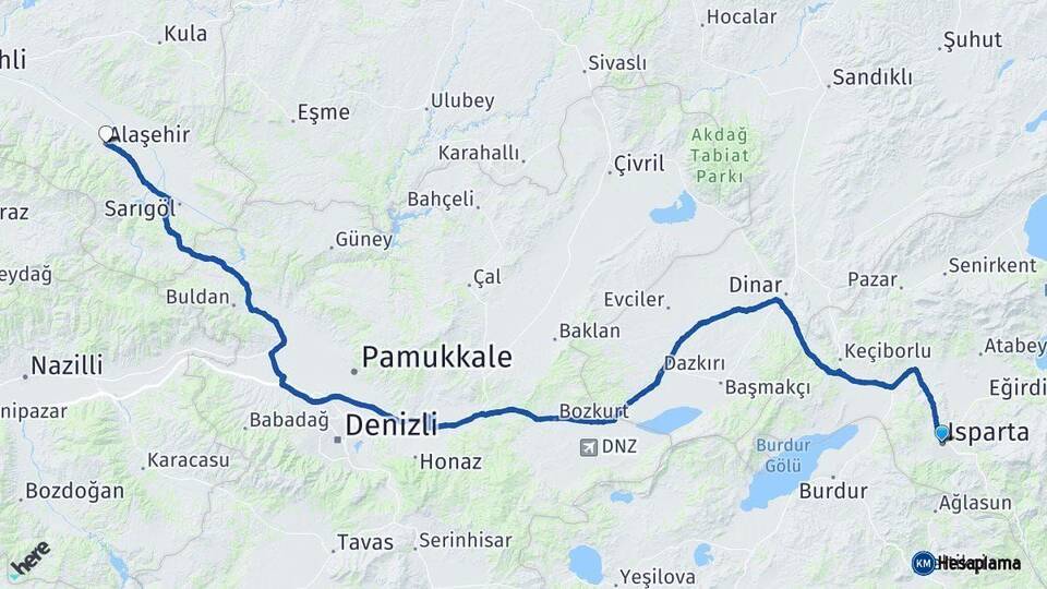 Isparta Alaşehir Manisa Arası Kaç Km - Yol Haritası