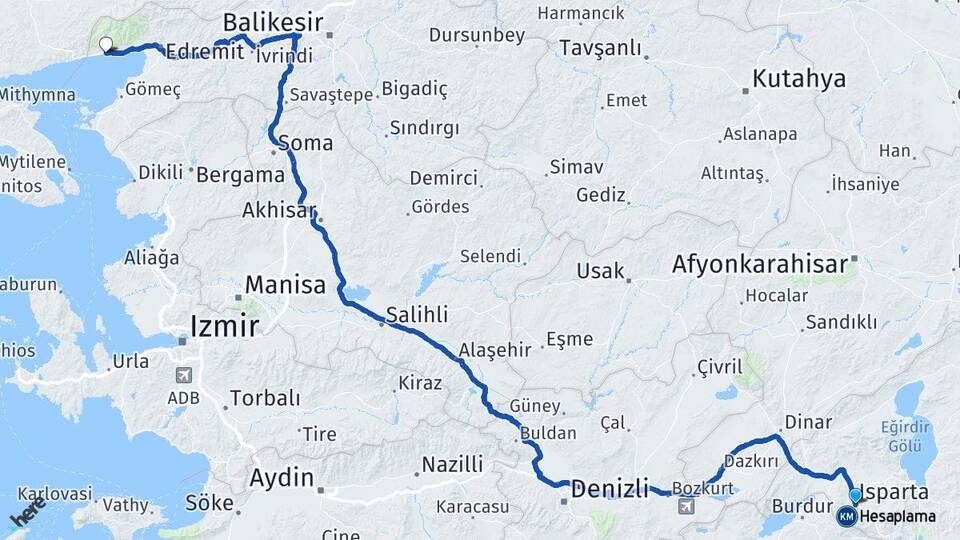 Isparta Altınoluk Edremit Balıkesir Arası Kaç Km - Yol Haritası