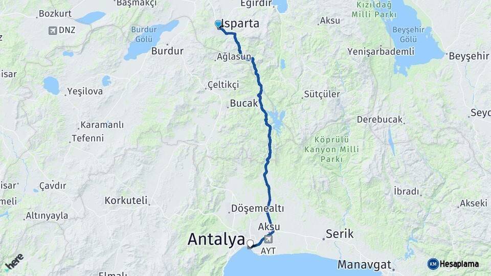 Isparta Antalya Arası Kaç Km - Yol Haritası
