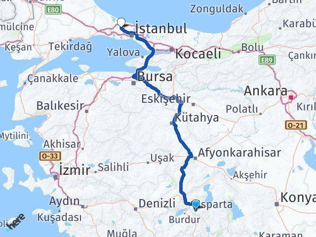 Isparta Arnavutköy İstanbul Arası Kaç Km - Yol Haritası