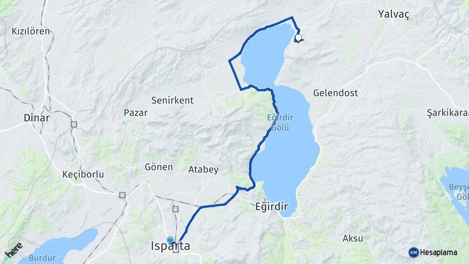 Isparta Aşağıtırtar Yalvaç Arası Kaç Km - Yol Haritası