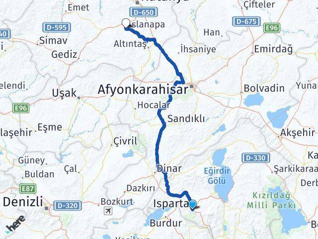 Isparta Aslanapa Kütahya Arası Kaç Km - Yol Haritası
