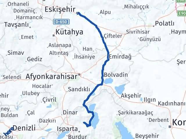 Isparta Atabey Eskişehir Arası Kaç Km - Yol Haritası