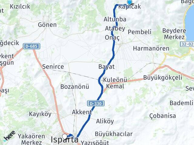 Kapıcak Isparta Otogarı Arası Kaç Km - Yol Tarifi