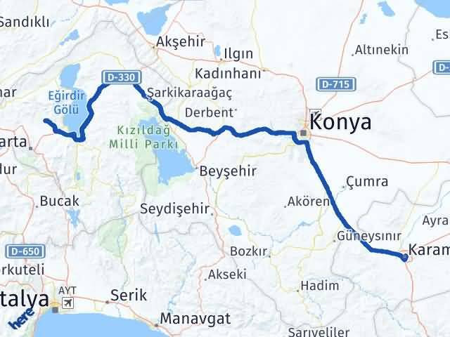 Isparta Atabey Karaman Arası Kaç Km - Yol Haritası
