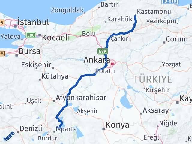 Isparta Atabey Kastamonu Arası Kaç Km - Yol Haritası