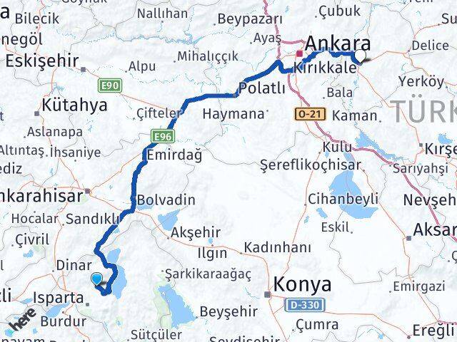 Isparta Atabey Kırıkkale Arası Kaç Km - Yol Haritası