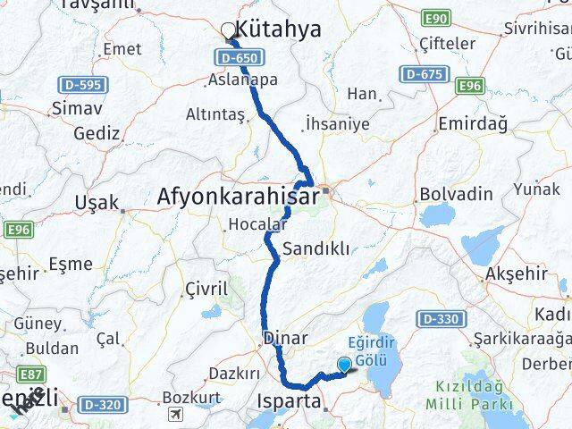 Isparta Atabey Kütahya Arası Kaç Km - Yol Haritası
