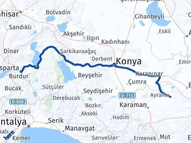 Isparta Ayrancı Karaman Arası Kaç Km - Yol Haritası