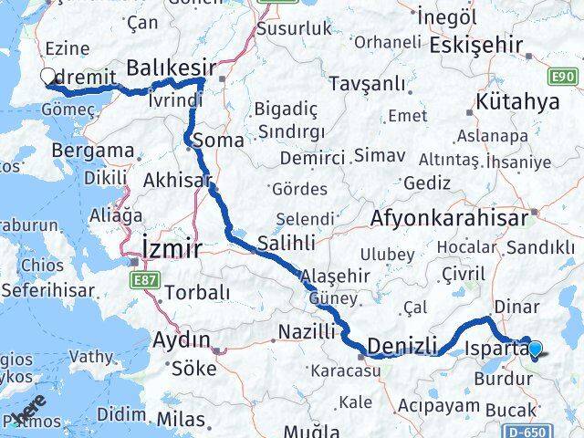 Isparta Ayvacık Çanakkale Arası Kaç Km - Yol Haritası
