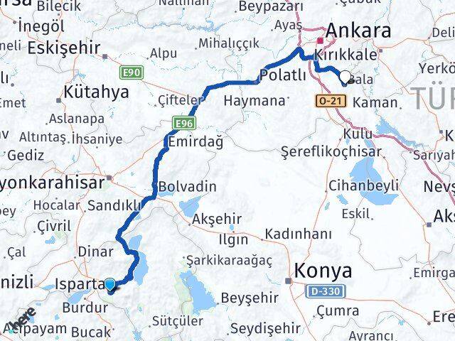 Isparta Bala Ankara Arası Kaç Km - Yol Haritası