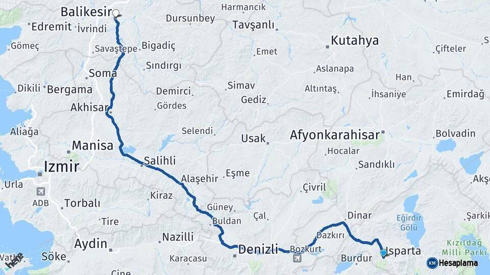 Isparta Balıkesir Arası Kaç Km - Yol Haritası