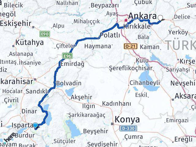 Isparta Balışeyh Kırıkkale Arası Kaç Km - Yol Haritası