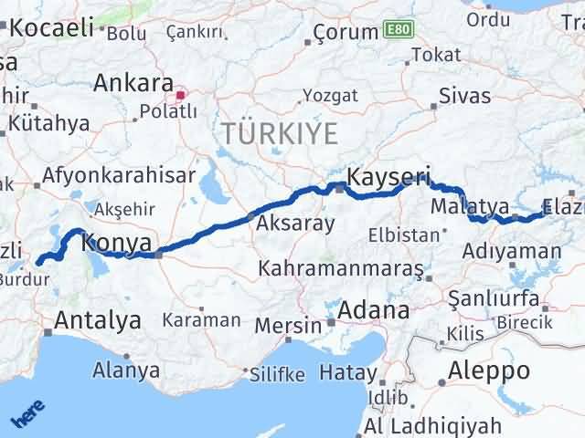 Isparta Baskil Elazığ Arası Kaç Km - Yol Haritası