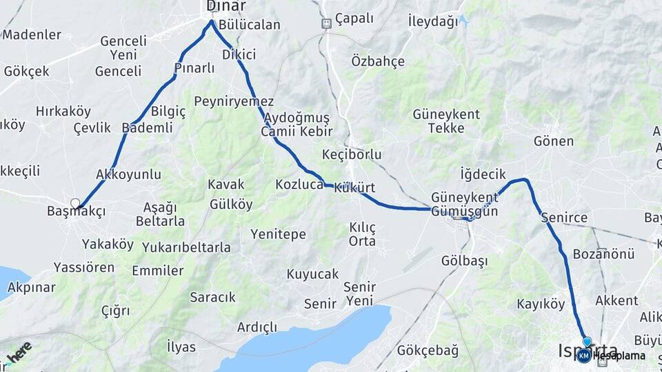 Isparta Başmakçı Afyonkarahisar Arası Kaç Km - Yol Haritası