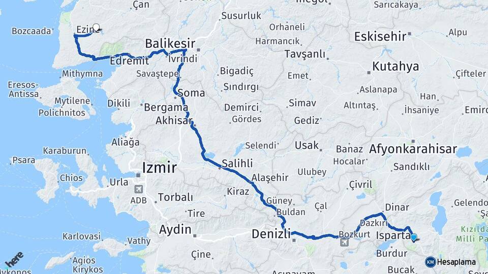 Isparta Bayramiç Çanakkale Arası Kaç Km - Yol Haritası
