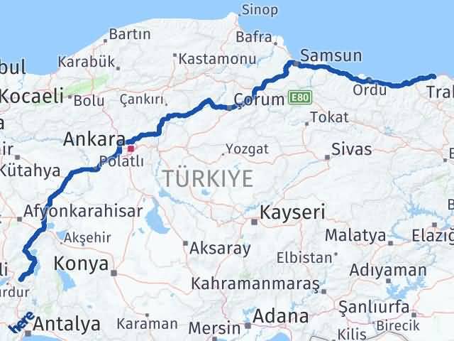 Isparta Beşikdüzü Trabzon Arası Kaç Km - Yol Haritası