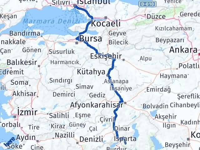 Isparta Beyoğlu İstanbul Arası Kaç Km - Yol Haritası