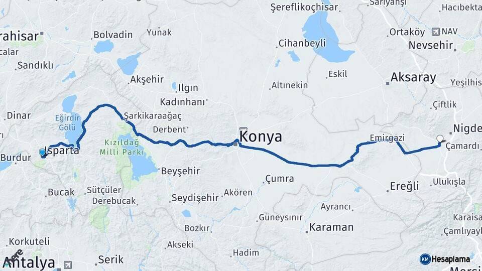 Isparta Bor Niğde Arası Kaç Km - Yol Haritası