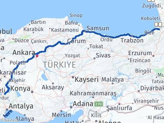 Isparta Borçka Artvin Arası Kaç Km - Yol Haritası