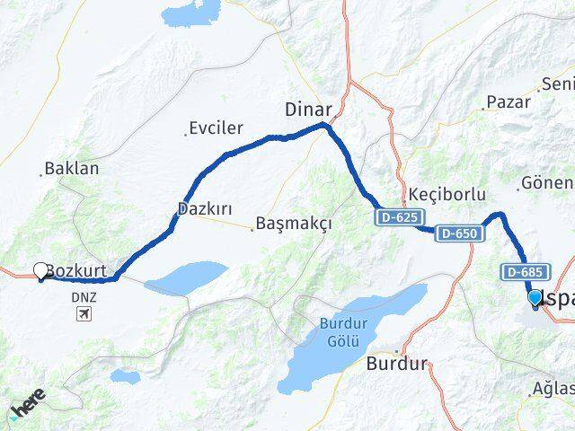 Isparta Bozkurt Denizli Arası Kaç Km - Yol Haritası
