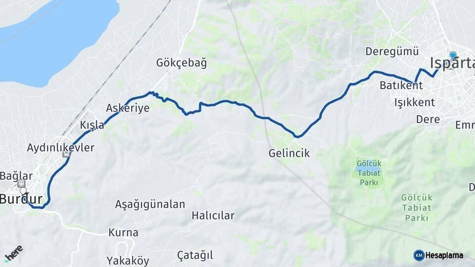 Isparta Burdur Arası Kaç Km - Yol Haritası
