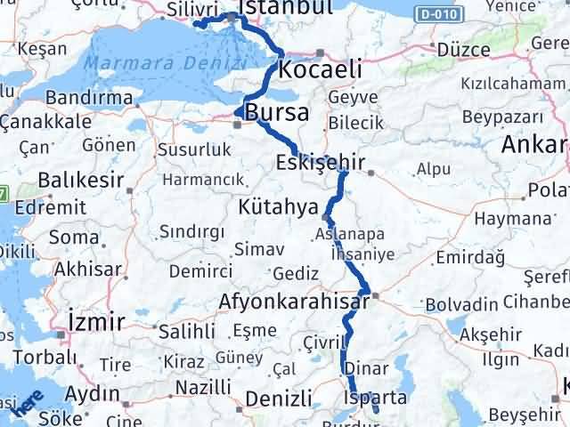Isparta Büyükçekmece İstanbul Arası Kaç Km - Yol Haritası