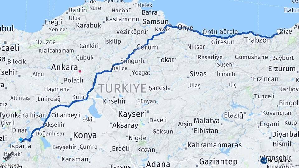 Isparta Büyükgökçeli Arası Kaç Km - Yol Haritası