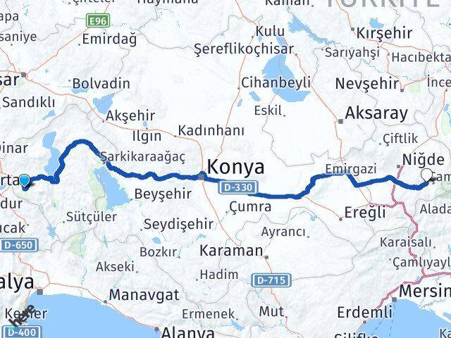 Isparta Çamardı Niğde Arası Kaç Km - Yol Haritası