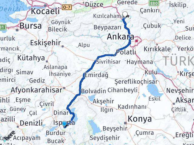 Isparta Çamlıdere Ankara Arası Kaç Km - Yol Haritası
