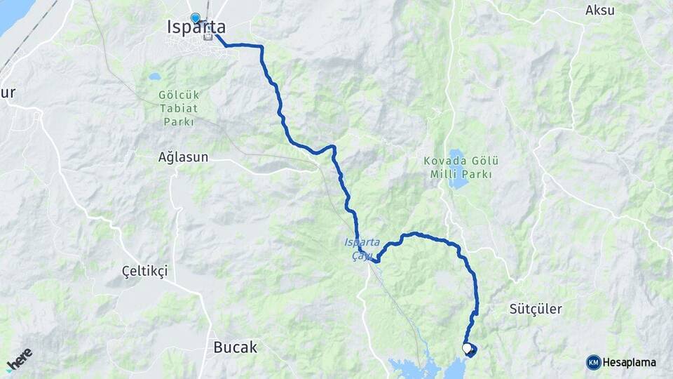 Isparta Çandır Sütçüler Arası Kaç Km - Yol Haritası