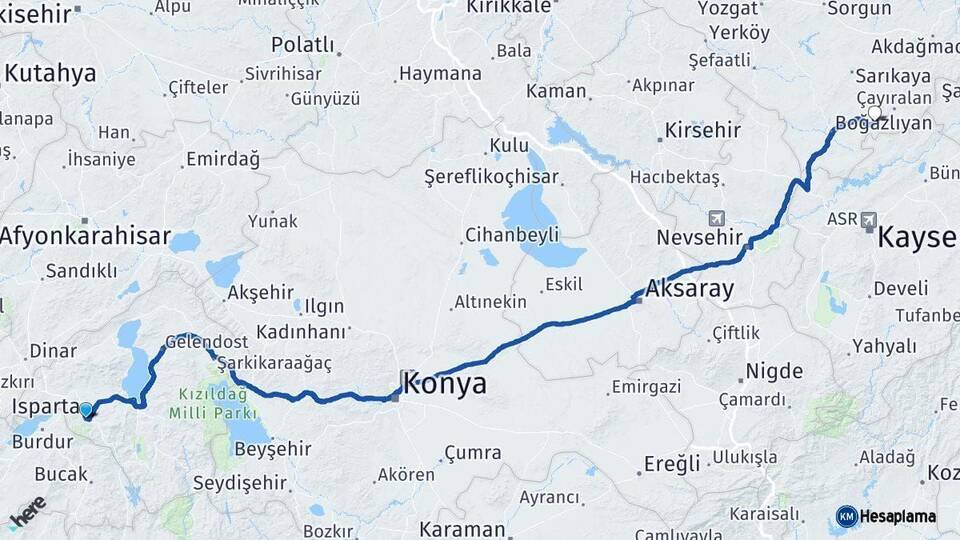 Isparta Çandır Yozgat Arası Kaç Km - Yol Haritası