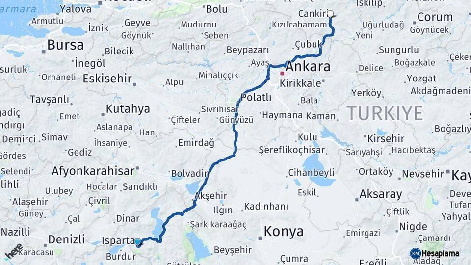 Isparta Çankırı Arası Kaç Km - Yol Haritası