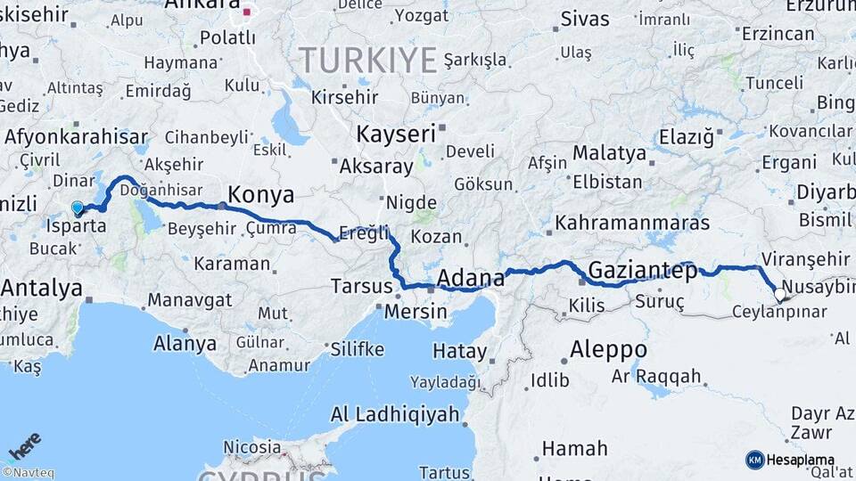 Isparta Ceylanpınar Şanlıurfa Arası Kaç Km - Yol Haritası