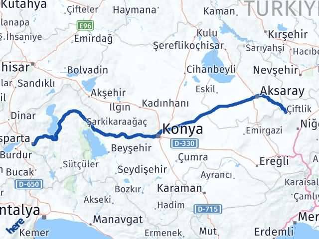 Isparta Çiftlik Niğde Arası Kaç Km - Yol Haritası