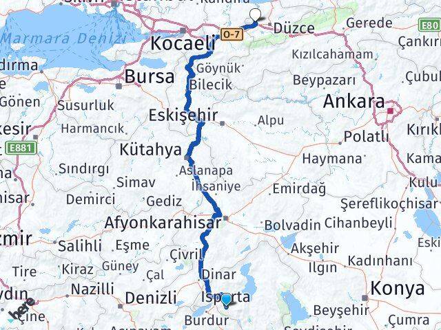 Isparta Cumayeri Düzce Arası Kaç Km - Yol Haritası