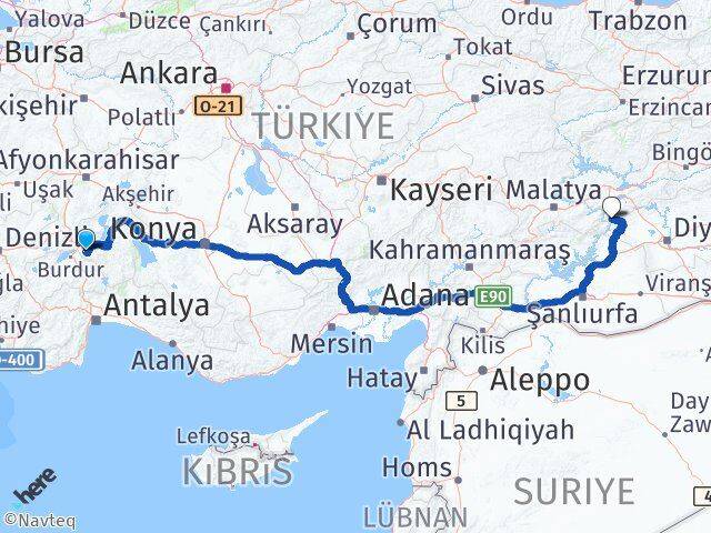 Isparta Çüngüş Diyarbakır Arası Kaç Km - Yol Haritası