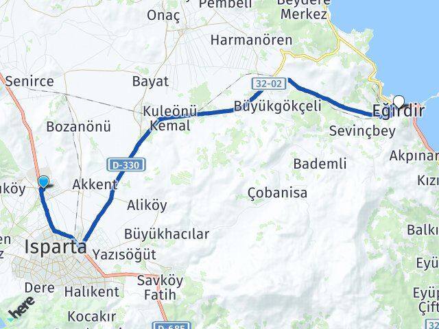 Çünür Eğirdir Arası Kaç Km - Yol Tarifi