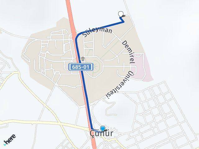 Çünür Süleyman Demirel Üniversitesi Arası Kaç Km - Yol Tarifi