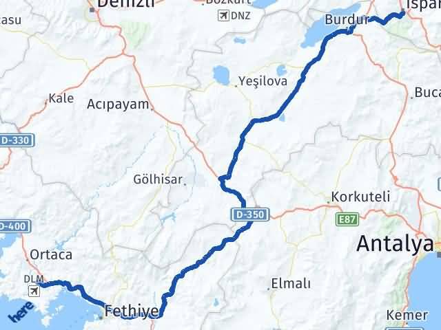 Isparta Dalaman Muğla Arası Kaç Km - Yol Haritası