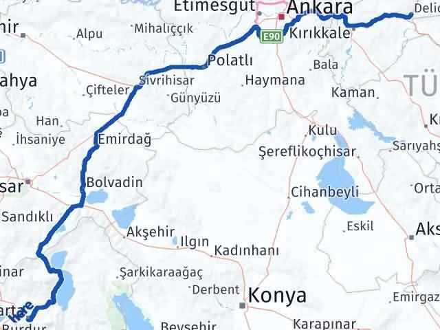 Isparta Delice Kırıkkale Arası Kaç Km - Yol Haritası