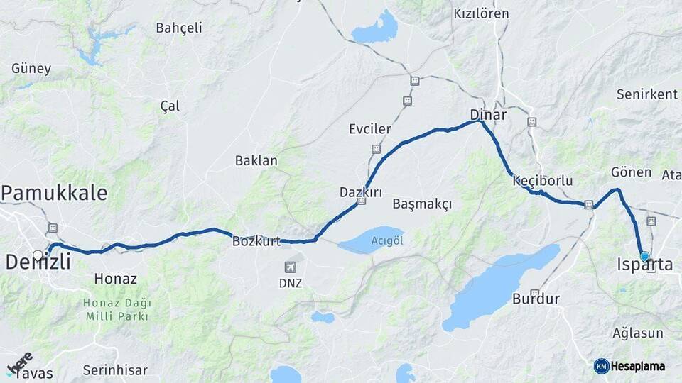 Isparta Denizli Arası Kaç Km - Yol Haritası