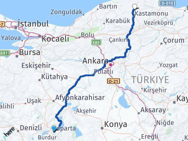 Isparta Devrekani Kastamonu Arası Kaç Km - Yol Haritası
